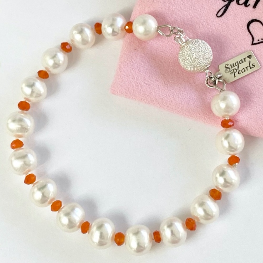 Freshwater Pearl & Carnelian Bracelet - Picture 3 of 5